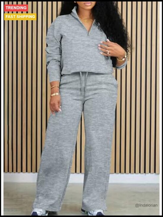 Long Sleeve Half Zip Sweatshirt and Jogger Pants 2 Piece Lounge Set - Picture 2 of 7
